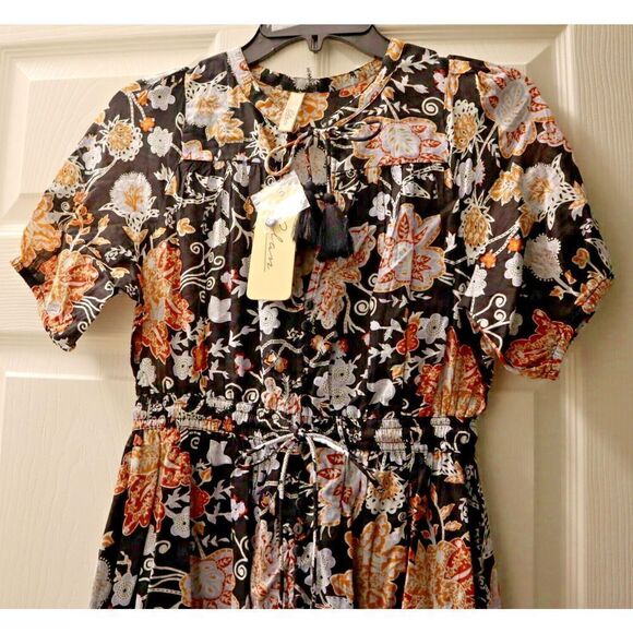 Elan VP5728 Women's Sz XS Black Botanical Print Cotton Maxi Dress - Picture 6 of 14